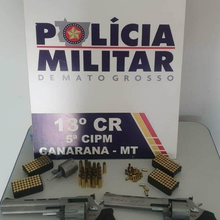 homem e preso com armas de fogo apos ameacar vizinhos e efetuar disparos em canarana