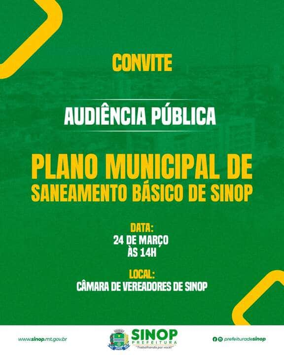 novo plano de saneamento basico de sinop sera apresentado em audiencia publica hoje 24