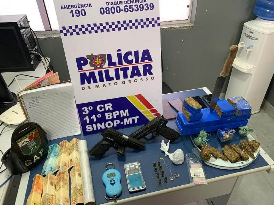 trio e preso com entorpecentes e armas de fogo em sinop