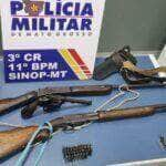 homem e preso com tres armas de fogo e municoes em sinop