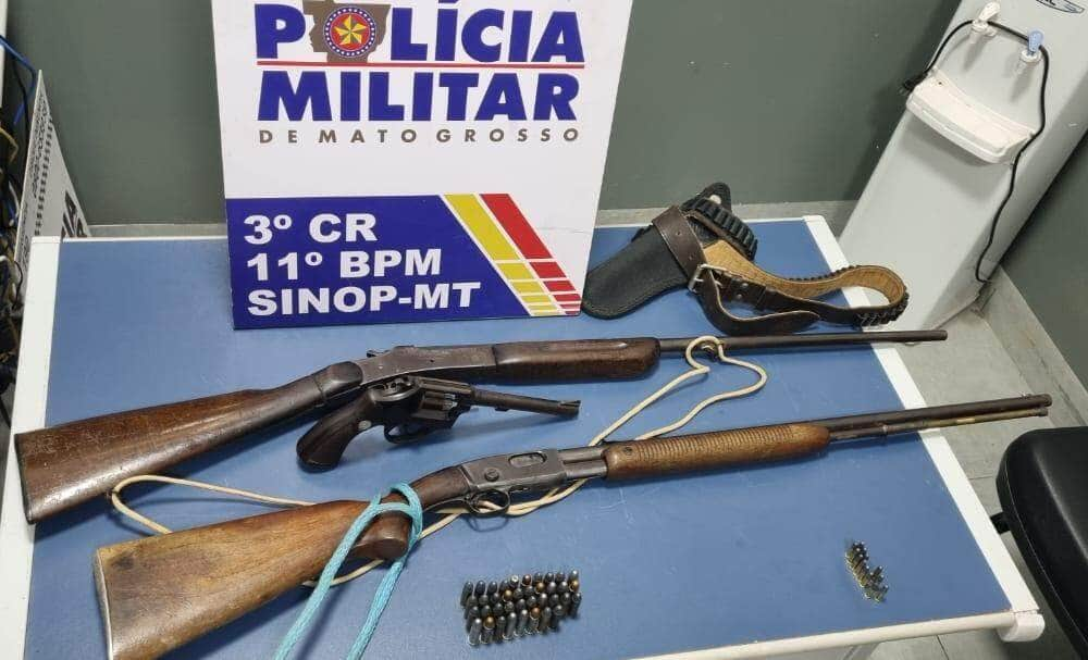 homem e preso com tres armas de fogo e municoes em sinop