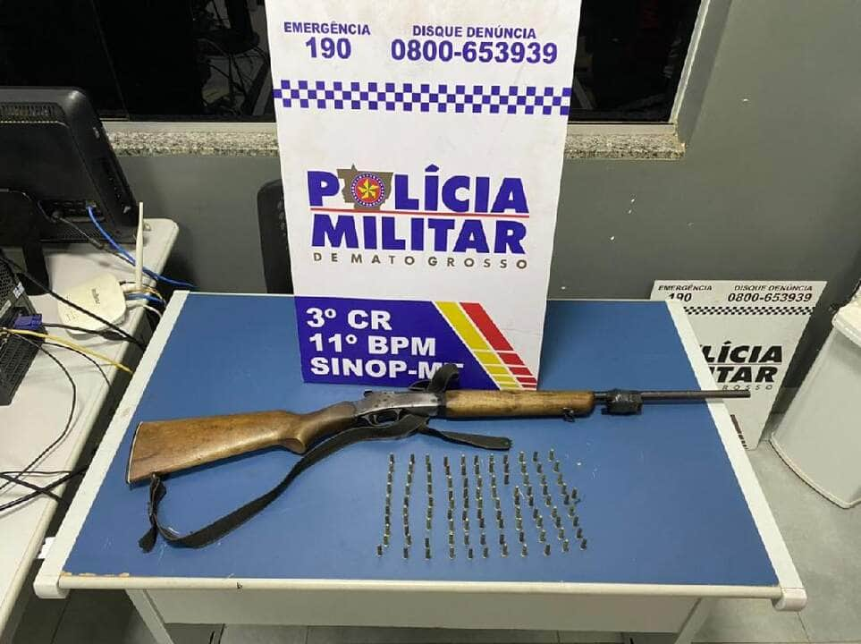 pm prende homem com arma de fogo e 102 municoes em sinop