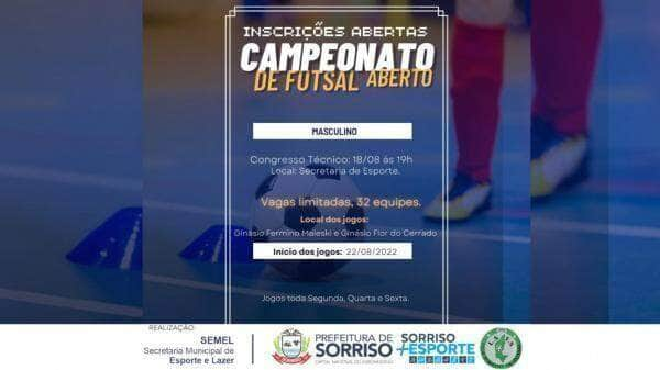 inscricoes abertas para o campeonato de futsal aberto