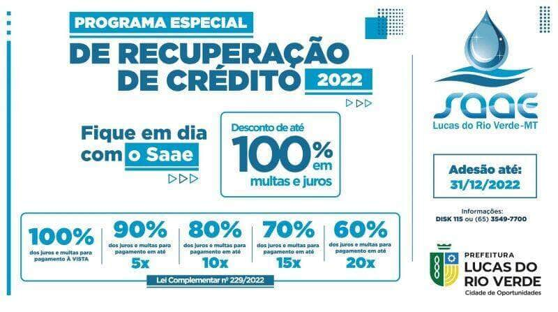 debitos com saae podem ser renegociados com descontos de ate 100 nos juros e multas