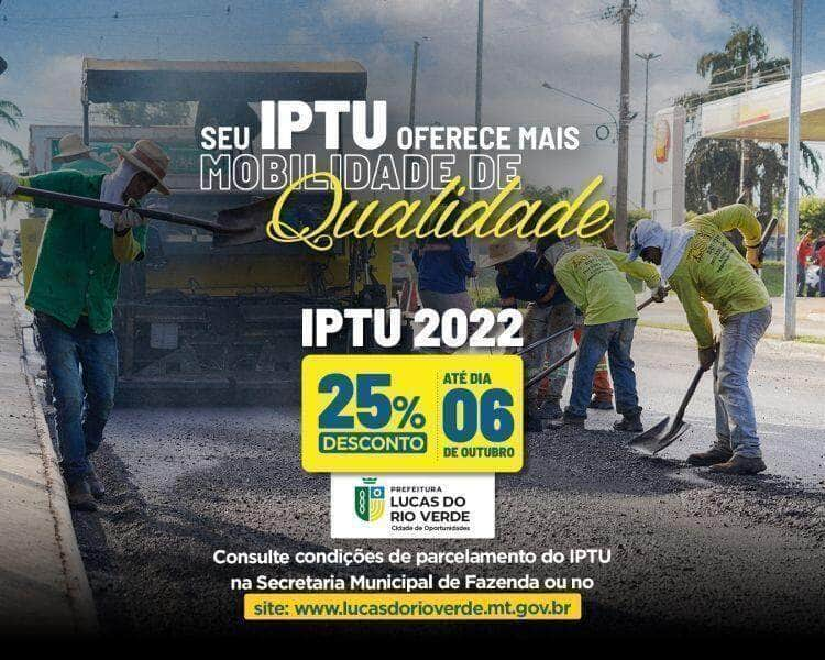 iptu 2022 desconto para pagamento em cota unica segue ate 06 de outubro