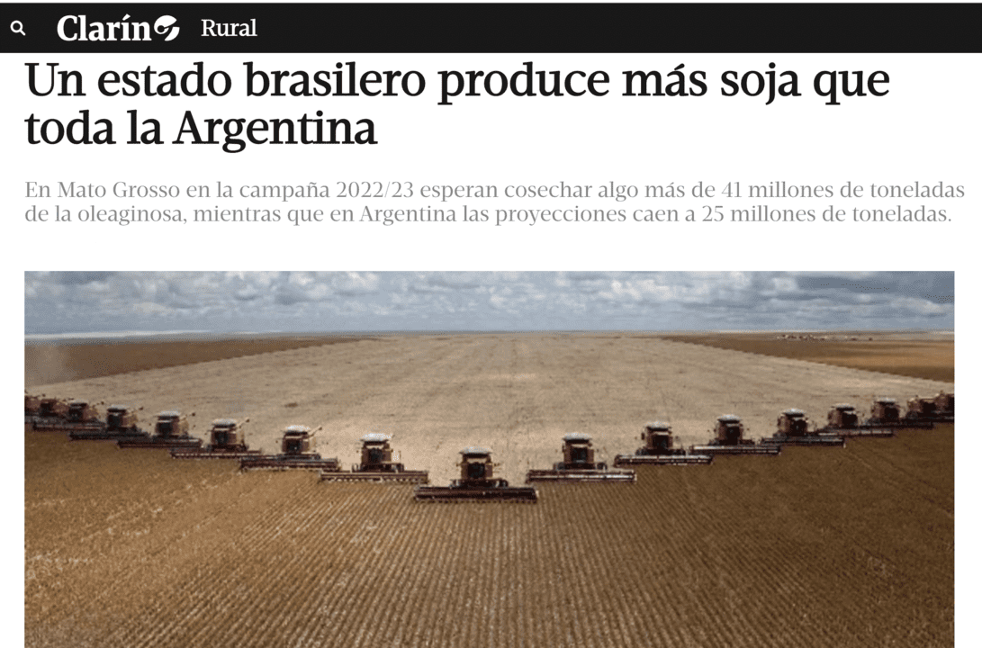 Imprensa internacional repercute produção de soja mato-grossense: "maior que de toda Argentina" 2 clarin
