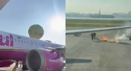 Balao cai em cima de aviao em aeroporto do RJ e pista pega fogo