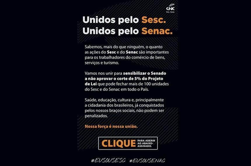 mensagem sobre corte de recursos do sesc e senac e imprecisa