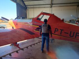 Aeronave usada para desmate quimico no Pantanal de Mato Grosso e apreendida pela Policia Civil