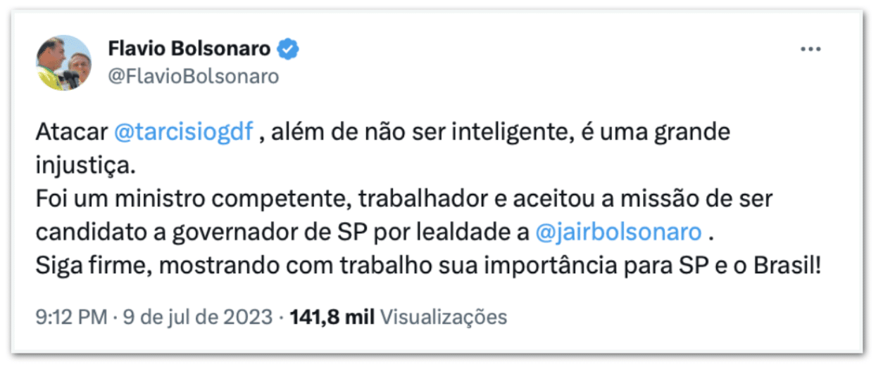 Flavio Bolsonaro Tarcisio post