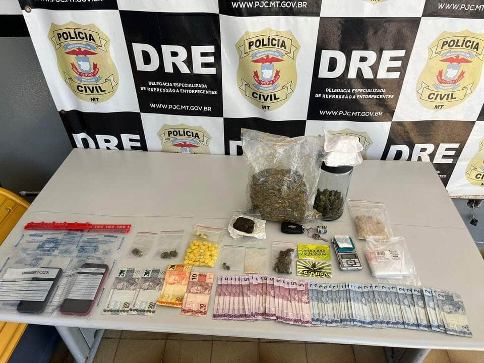 Traficante e preso em Cuiaba com porcoes de maconha haxixe cocaina e drogas sinteticas