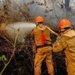 corpo de bombeiros combate incendio em vegetacao de chapada dos guimaraes