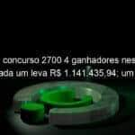 lotofacil concurso 2700 4 ganhadores nesta quarta 4 e cada um leva r 1 141 43594 um deles e do ms 1285525