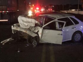Idoso morre em grave acidente envolvendo carro e caminhão em Cuiabá