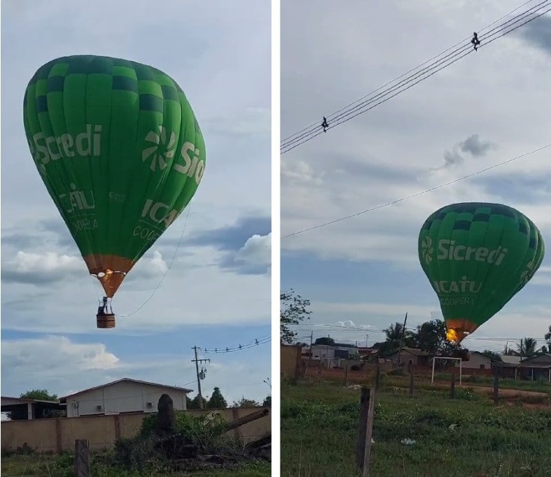 Balão com Papai Noel atinge rede elétrica, cai em residência e duas pessoas ficam feridas em Mato Grosso