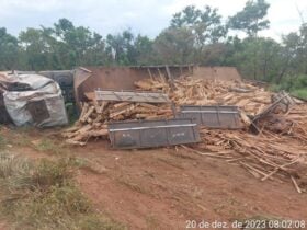 Mato Grosso: Motorista morre em capotamento de carreta carregada com madeira