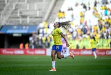 Priscila sela a vitória de virada da seleção brasileira feminina sobre o Japão, por 4 a 3 - amistoso - em 30/11/2023 Por: Staff Images Woman /CBF/Direitos Reservados