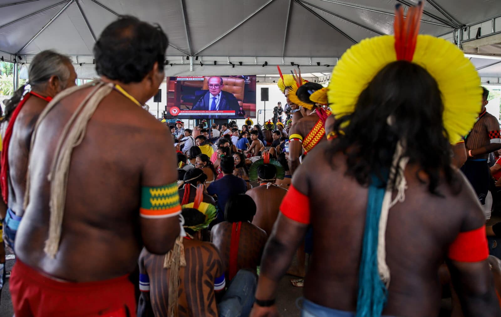 Brasília (DF), 21/09/2023, Indígenas assistem a sessão do STF sobre a tese do marco temporal. Foto: Antônio Cruz/Agência Brasil