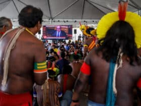 Brasília (DF), 21/09/2023, Indígenas assistem a sessão do STF sobre a tese do marco temporal. Foto: Antônio Cruz/Agência Brasil