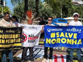 Rio de Janeiro, 13/12/2023, Ambientalistas protestam contra leilão da ANP. Foto: Cristina Indio do Brasil/Agência Brasil