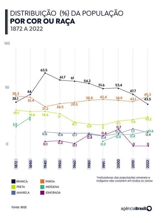 Brasília (DF) 21/12/2023 – Distribuição da População Por cor Ou Raça. Arte Agência Brasil