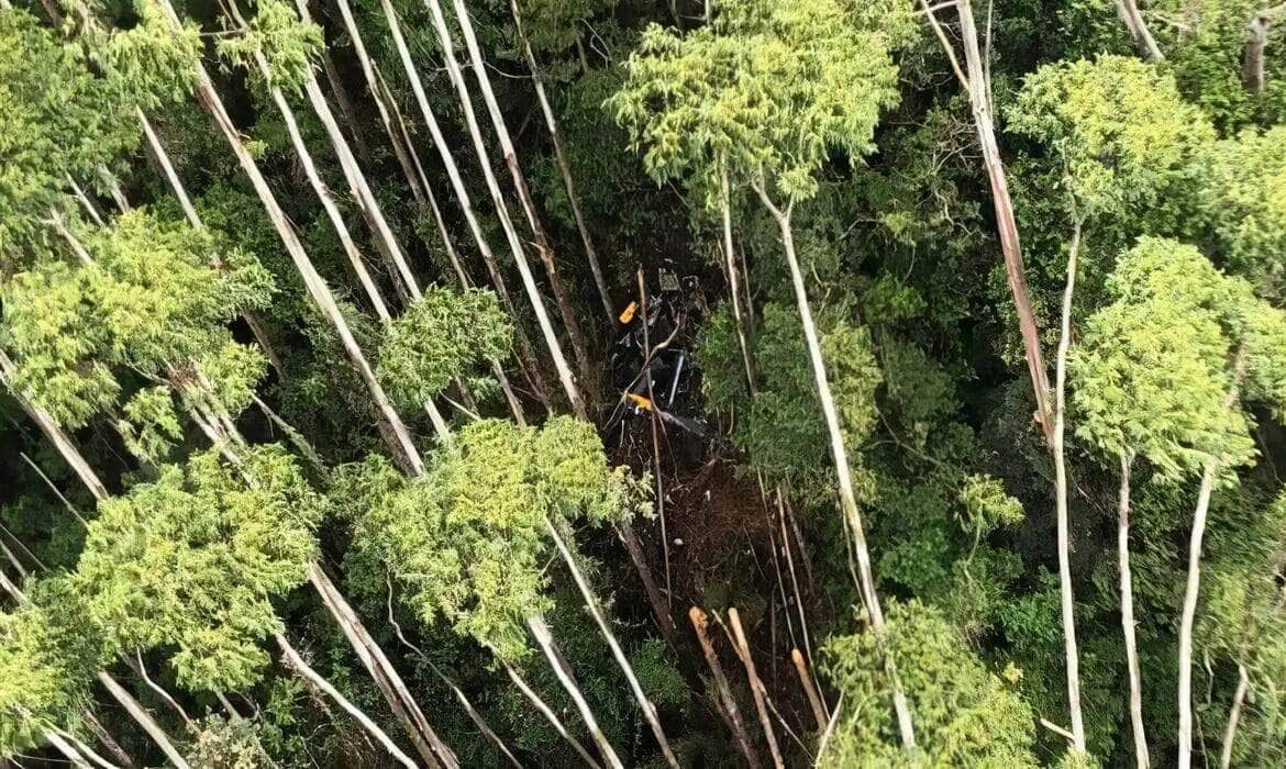 Corpos de vítimas de queda de helicóptero são retirados de mata em Paraibuna