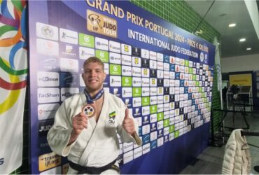 Judoca Rafael Buzacarini (100kg) fatura bronze na categoria dos 100 kg, no Grand Prix de Portugal, em 28/01/2024 Por: Bruna Muassab/CBJ/Direitos Reservados