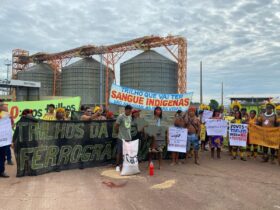 Indígenas de Mato Grosso protestam contra obras da Ferrogrão