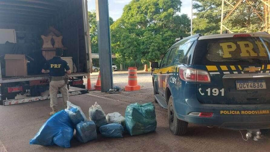 PRF apreende 50 kg de maconha em caminhão de mudança em Cáceres