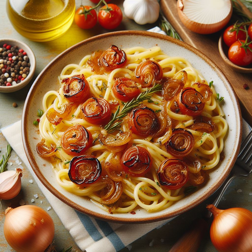 Receita de macarrão com cebola caramelizada na manteiga