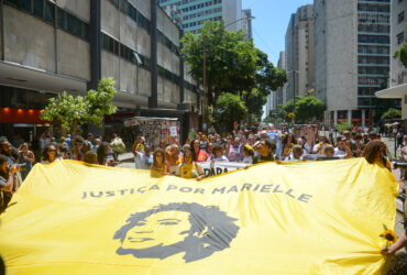 Rio de Janeiro (RJ), 14/03/2024 – Ato por Justiça marca os seis anos do assassinato de Marielle Franco, no centro do Rio de Janeiro. Foto: Tomaz Silva/Agência Brasil