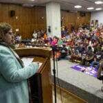 Brasília, DF 19/03/2024 A Ministra das Mulheres, Cida Gonçalves, durante o lançamento do Plano de Ação do Pacto Nacional de Prevenção aos Feminicídios e Programa Asas pro Futuro no evento Março das Mulheres: O #BrasilporElas no enfrentamento à misoginia e na promoção da igualdade. Foto: Fabio Rodrigues-Pozzebom/ Agência Brasil