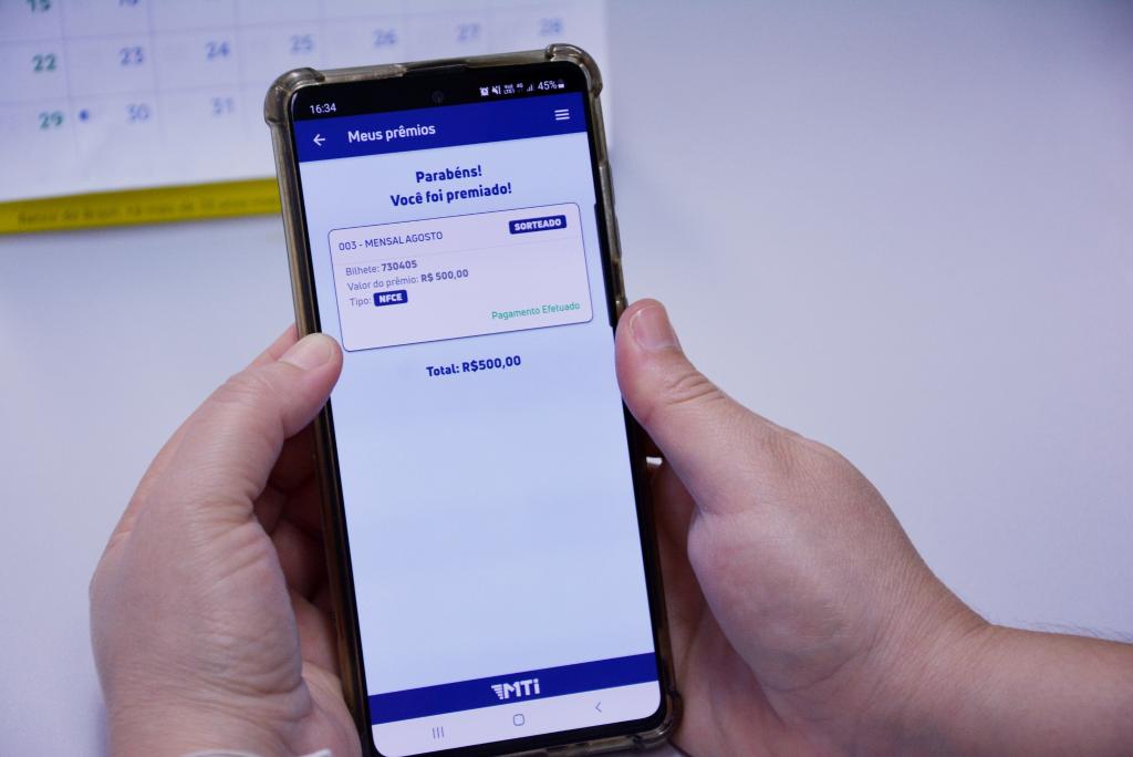 Tela do acompanhamento do pagamento dos prêmios no aplicativo do Nota MT - Foto por: Assessoria Sefaz-MT