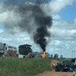 Incêndio em veículo de carga com etanol Interrompe tráfego na BR-163, em Sorriso