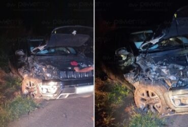 Boi atravessa frente de veículo e provoca acidente na MT-249 em Nova Mutum/MT