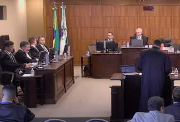 O Tribunal Regional Eleitoral do Paraná (TRE-PR) começou nesta segunda o julgamento de duas ações que pedem a cassação do senador Sergio Moro (União Brasil). Foto: Frame/TRE Paraná/Youtube