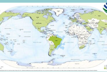IBGE - Atlas Geográfico Escolar - Brasil no centro do Mapa Mundi. Arte: IBGE