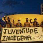 Protesto contra ação de reintegração de posse movida pelo governo de Santa Catarina contra o povo Xokleng, referente à Terra Indígena (TI) Ibirama-Laklãnõ, onde também vivem os povos Guarani e Kaingang. Foto: Leopoldo Silva/Agência Senado