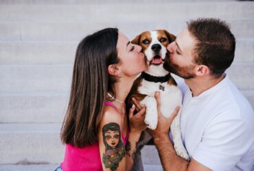 Jovem casal beijando seu cachorro - Fotos do Canva