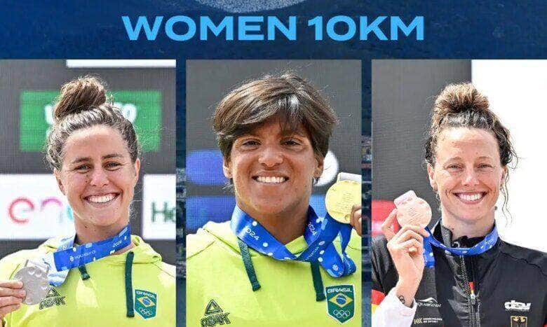 Ana Marcela Cunha é ouro e Viviane Jungblut prata na etapa Golfo Aranci (Itália) da copa do mundo de águas abertas, em 24/05/2024 Por: Reprodução X / World Aquatics