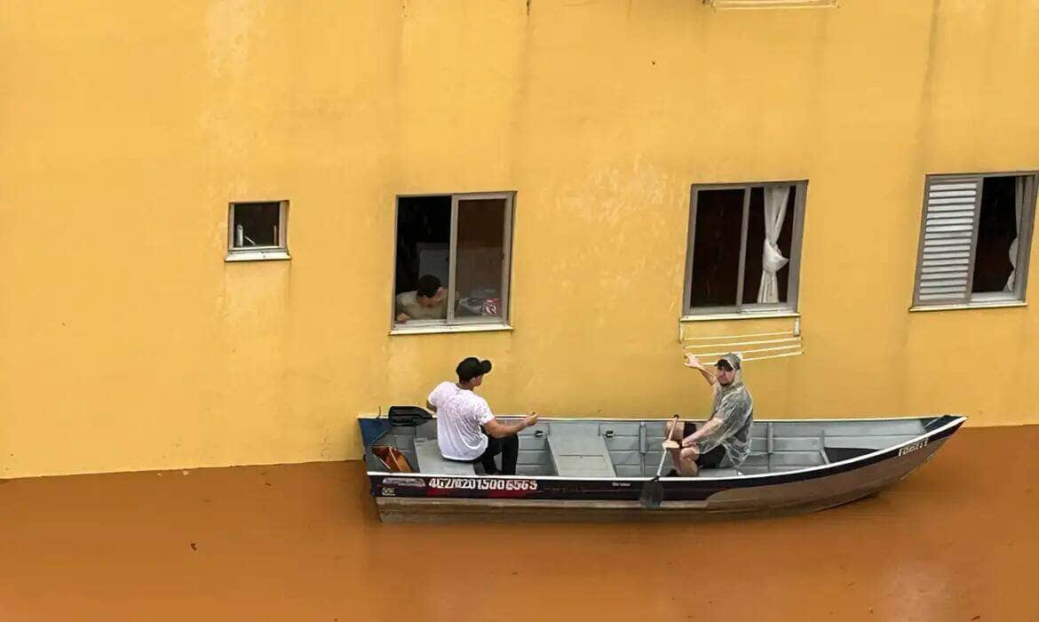 Cidade de Lajeado inundada devido as fortes chuvas. Foto: Arquivo Pessoal/Divulgação