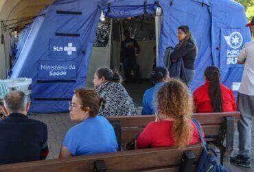 Canoas (RS), 21/05/2024 – CHUVAS/ RS - ABRIGO - Abrigo para pessoas atingidas pela enchente, na ULBRA, em Canoas. - Hospital de Campanha da Força Nacional do SUS, montado na ULBRA. Foto: Rafa Neddermeyer/Agência Brasil
