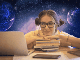 Mulher fundo de estrelas