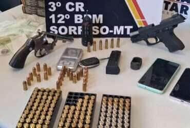Suspeito de homicídios e membro de facção criminosa é preso em Sorriso com armas, munições e bomba caseira