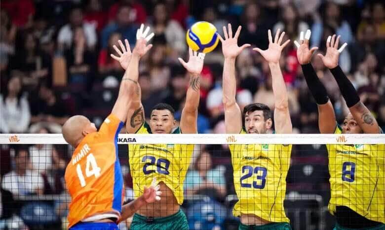 seleção brasileira masculina de vôlei vence holanda de virada, por 3 a 1, em primeiro duelo da terceira semana classificatória da LNV, em 18/06/2024 Por: Divulgação/Volleyball World