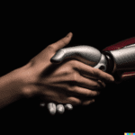 robot shakes hands with a human