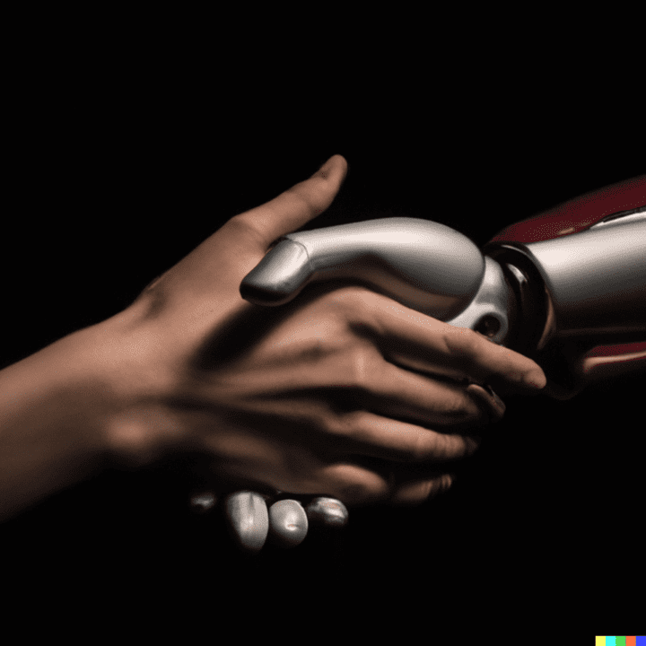 robot shakes hands with a human