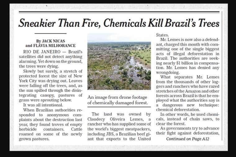 Desmatamento químico em Mato Grosso repercute na imprensa internacional 2 O MPMT busca indenização no valor de US$ 1 bilhão em compensação pelo dano ambiental.