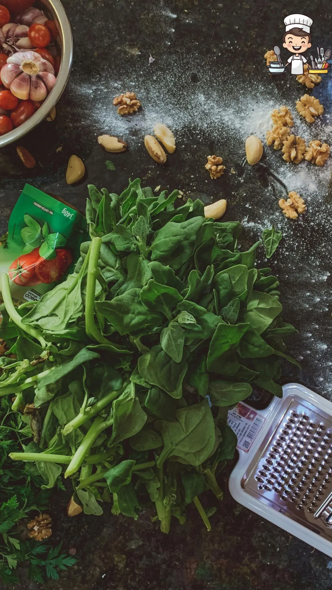 Receita prática de Galinhada tudo em uma panela 83 Ingredientes dispostos em uma bancada