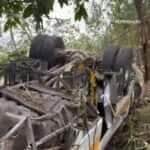 Ônibus perde controle e cai em mata na Serra da Barriga, em Alagoas